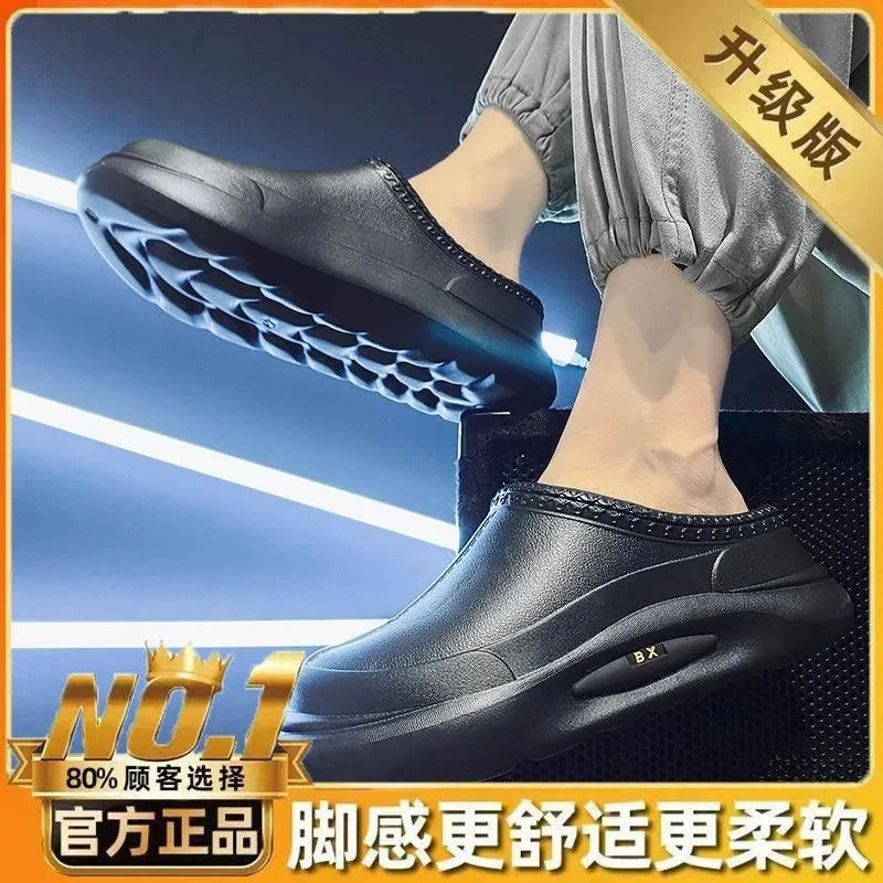 Jungle Lion Men’s Slip-On Waterproof & Oil-Proof Shoes – Black Non-Slip Casual Loafers for Daily Wear
